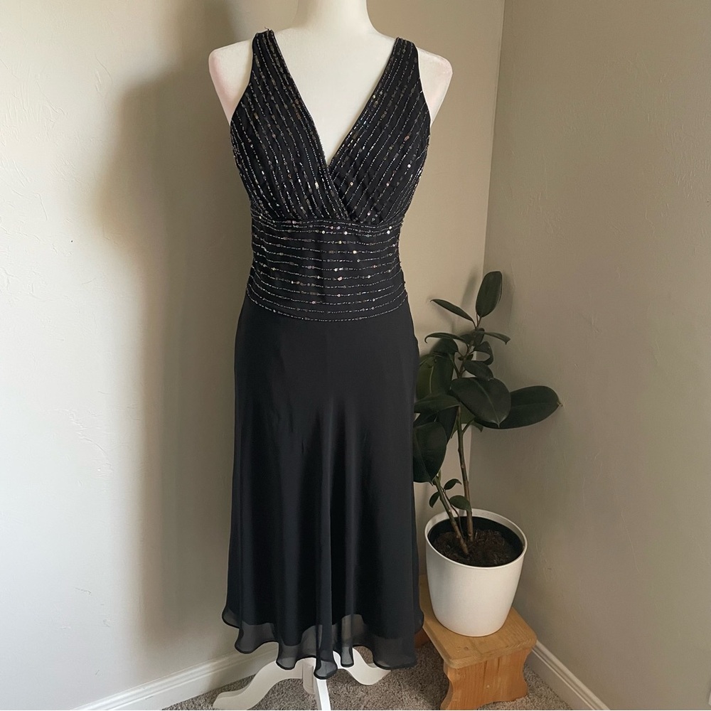 Vintage 90’s Dressbarn Black Beaded V-Neck Cocktail Dress